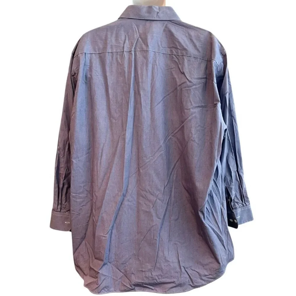 Marquis Mens Size 16 1/2 34-35 Blue Single Needle Tailoring Dress Shirt XXL